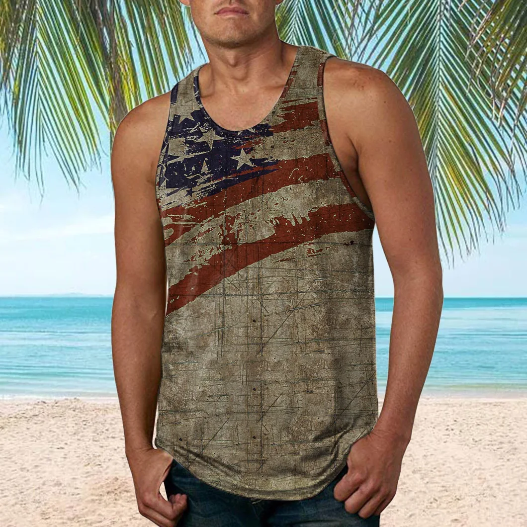 Wholesale Independence Day America Flag 3D Sublimation Printing Men′s Tank Top Vest