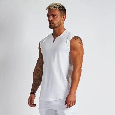 Camiseta sin mangas de algodón con cuello en V para hombre, ropa de gimnasio, camiseta sin mangas para culturismo, camisetas deportivas de moda para entrenamiento, chaleco muscular