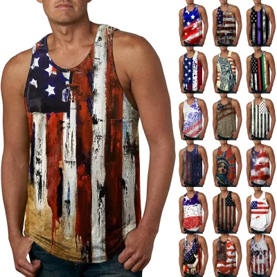 Comercio al por mayor Día de la Independencia de Estados Unidos la bandera de impresión por sublimación 3D de los hombres Tank Top Vest